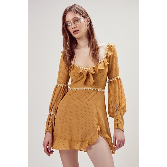 For Love & Lemons Marquee Mini Dress Mustard M NWT - Picture 3 of 16